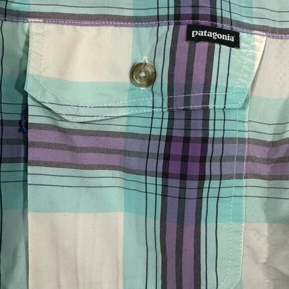 Patagonia Shirt Womens Small Plaid Purple Blue Long Sleeve Button Up Pockets - Picture 4 of 10